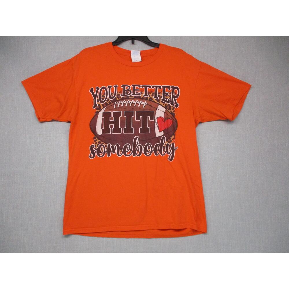 Port & Company Orange Bold Football Retro Graphic Streetwear Short Sleeve Size M